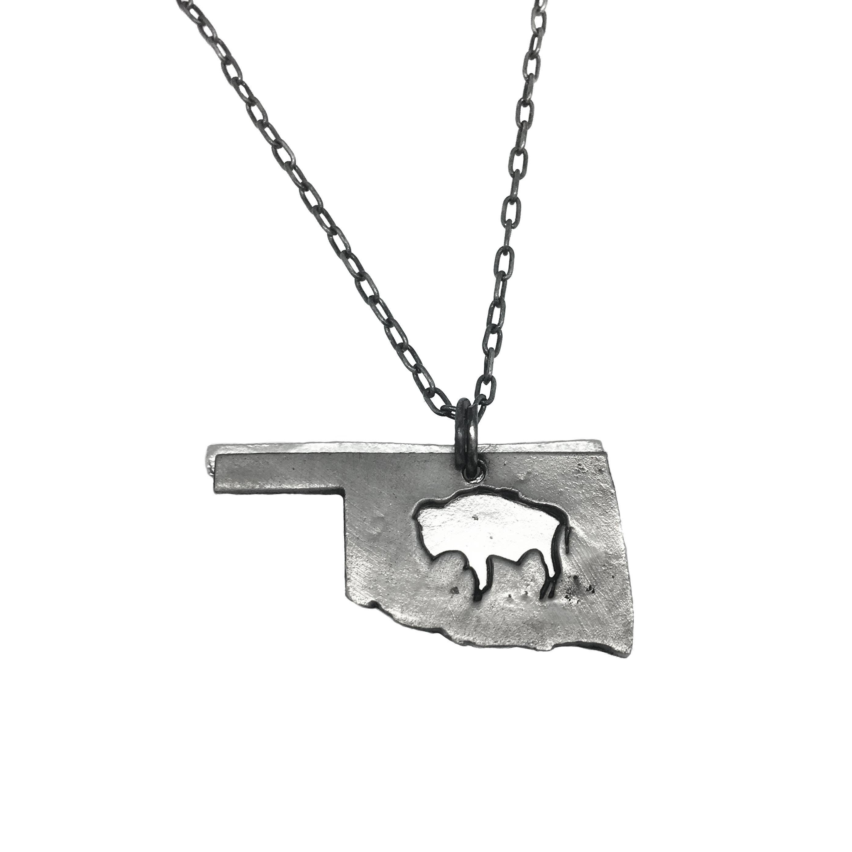 Home State Jewelry - Pewter Necklace - Oklahoma with Bison