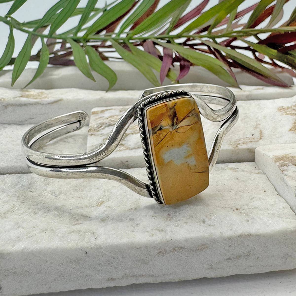 Handcrafted Kashi Semiprecious Stone Cuff - Maligano Jasper