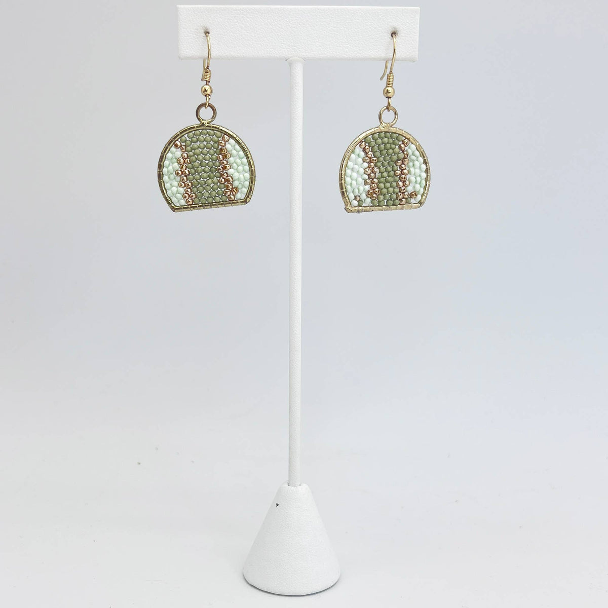 Seed Bead Arch Earrings - Sage Green