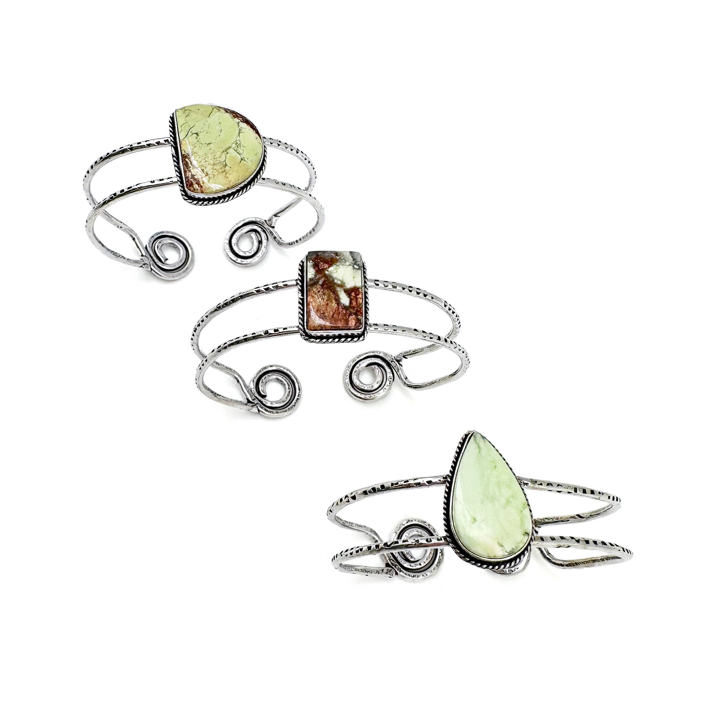 Handcrafted Kashi Semiprecious Stone Cuff -Lemon Chrysoprase