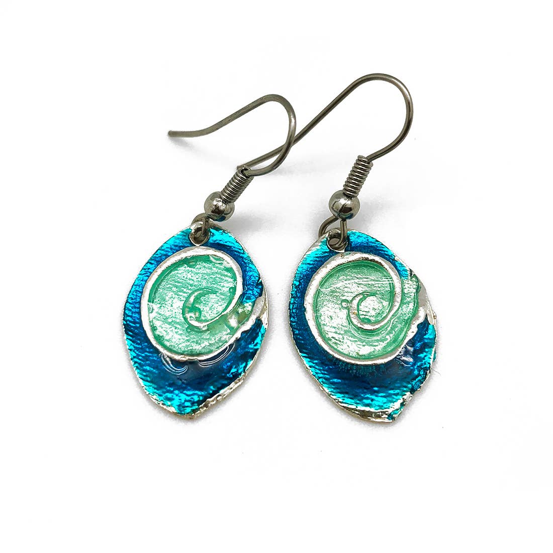Pewter Earrings with Color Enamel - Teal/Aqua