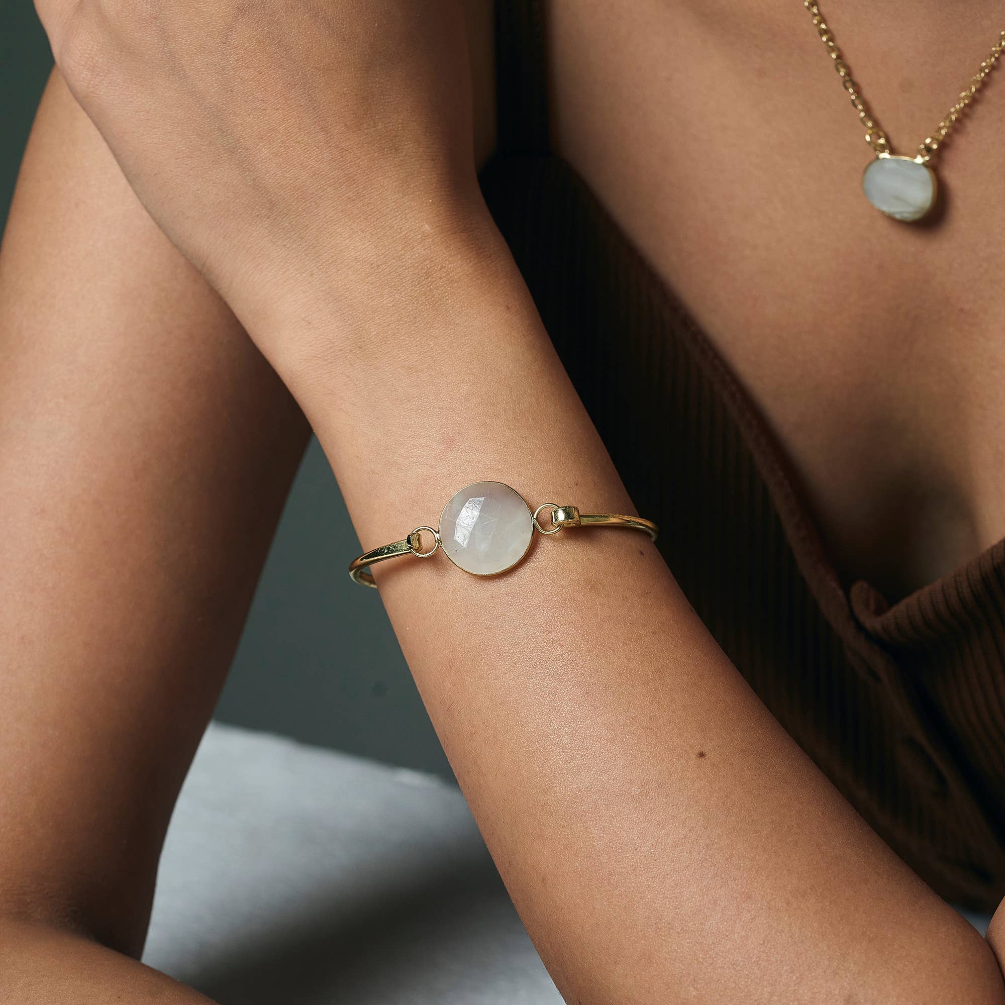 Gold Plated Bracelet with Semi-Precious Stone - Moonstone