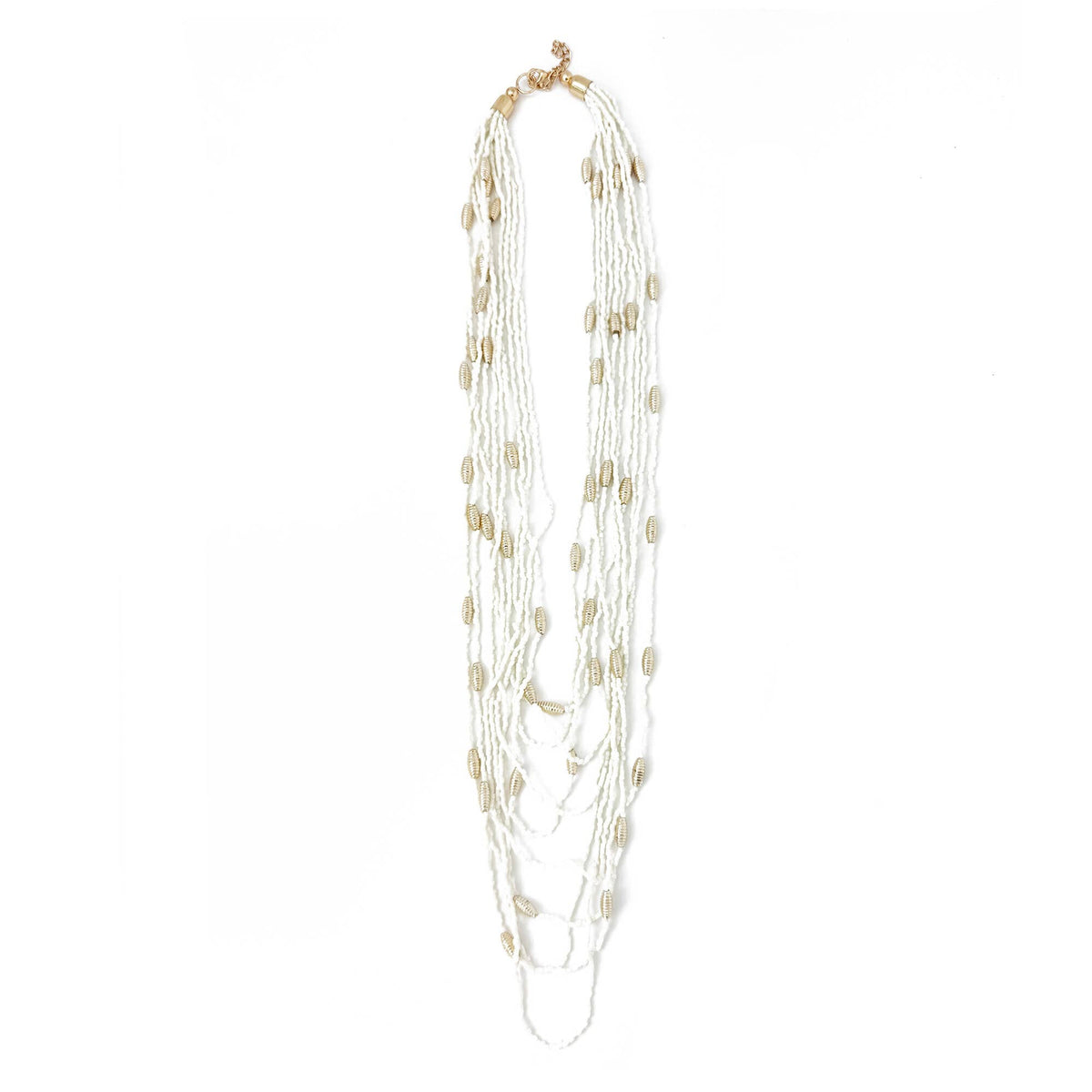Seed Bead Multi-Strand Necklace - White