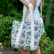 Handcrafted Canvas Bag with Block-Printed Blue Mist