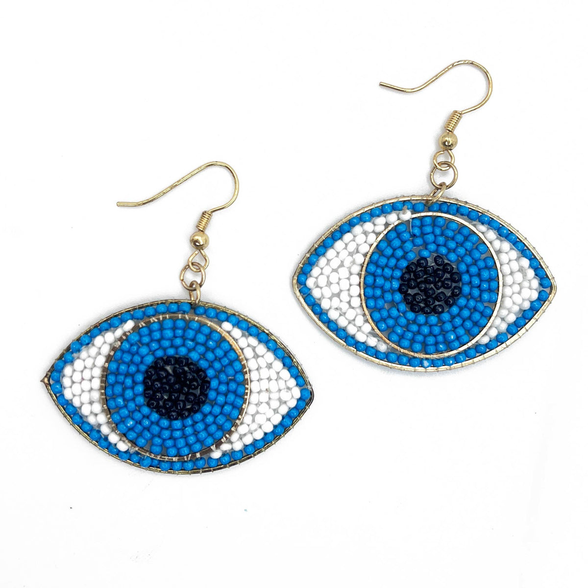 Seed Bead Evil Eye Earrings - Blue
