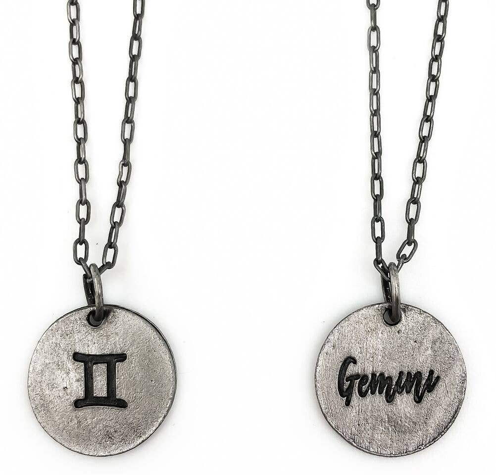Gemini Zodiac Pewter Glyph Necklace