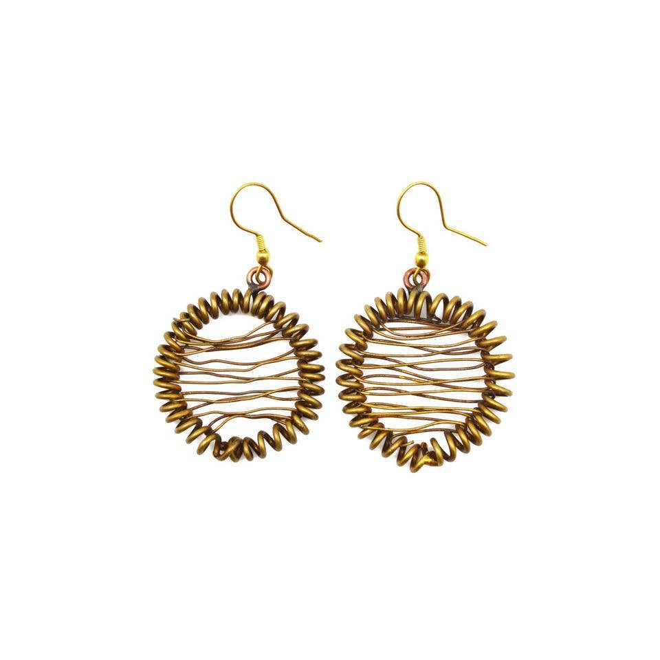 Basketweave Antique Brass Coil and Weave Circle Earrings