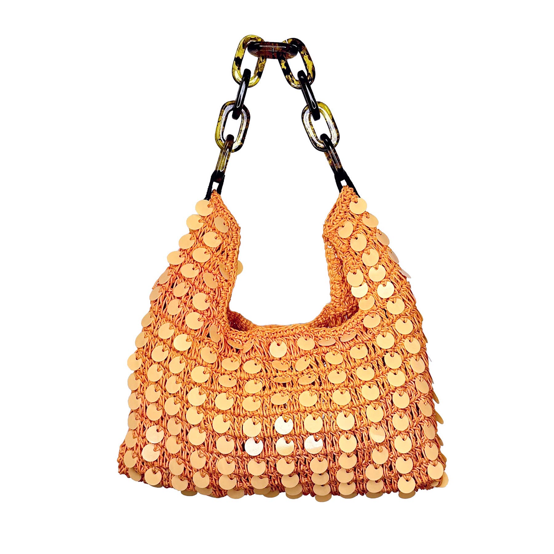 Mia Bag - Cotton Sequined Purse with Link Handle - Gold