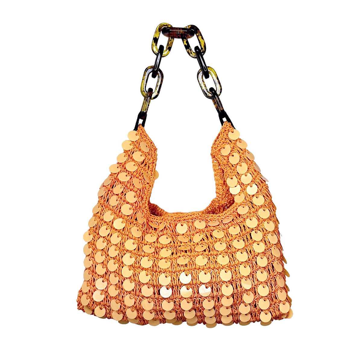 Mia Cotton Purse With Sequins and Chain Handle - Orange