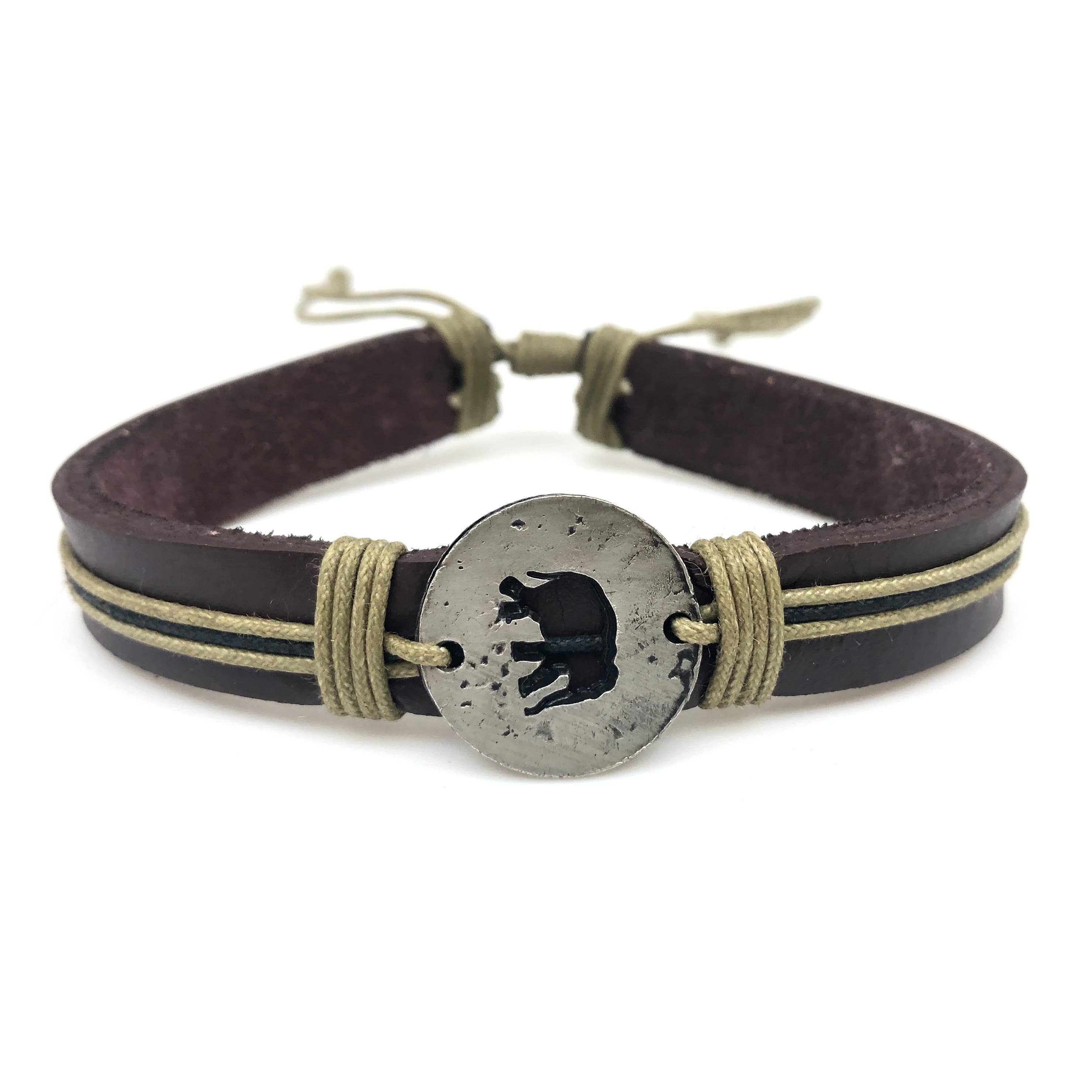 Pull Tie Leather Bracelet - Elephant