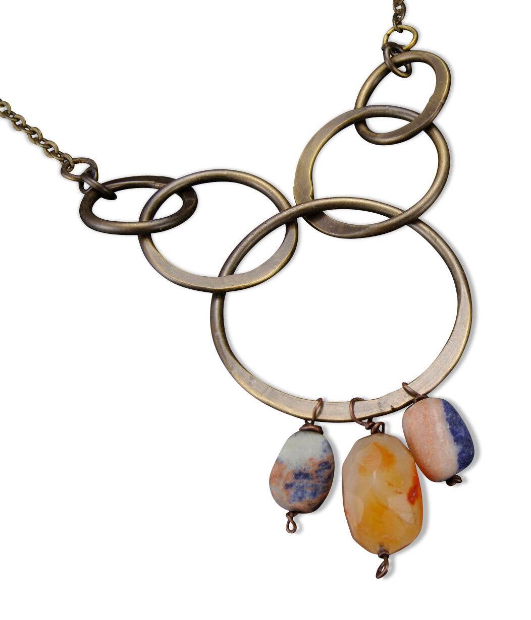Handcrafted Antique Brass Rings with Sodalite Necklace