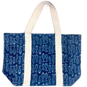 Handcrafted Canvas Bag with Block-Printed Deep Blue Fish