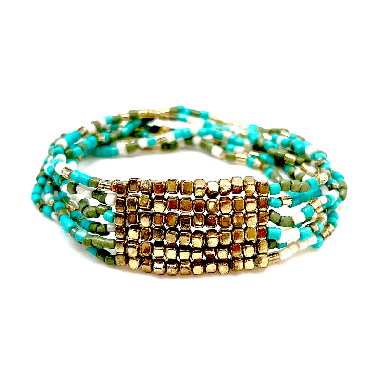 Seed Bead Stretch Statement Bracelets- Turquoise and Olive