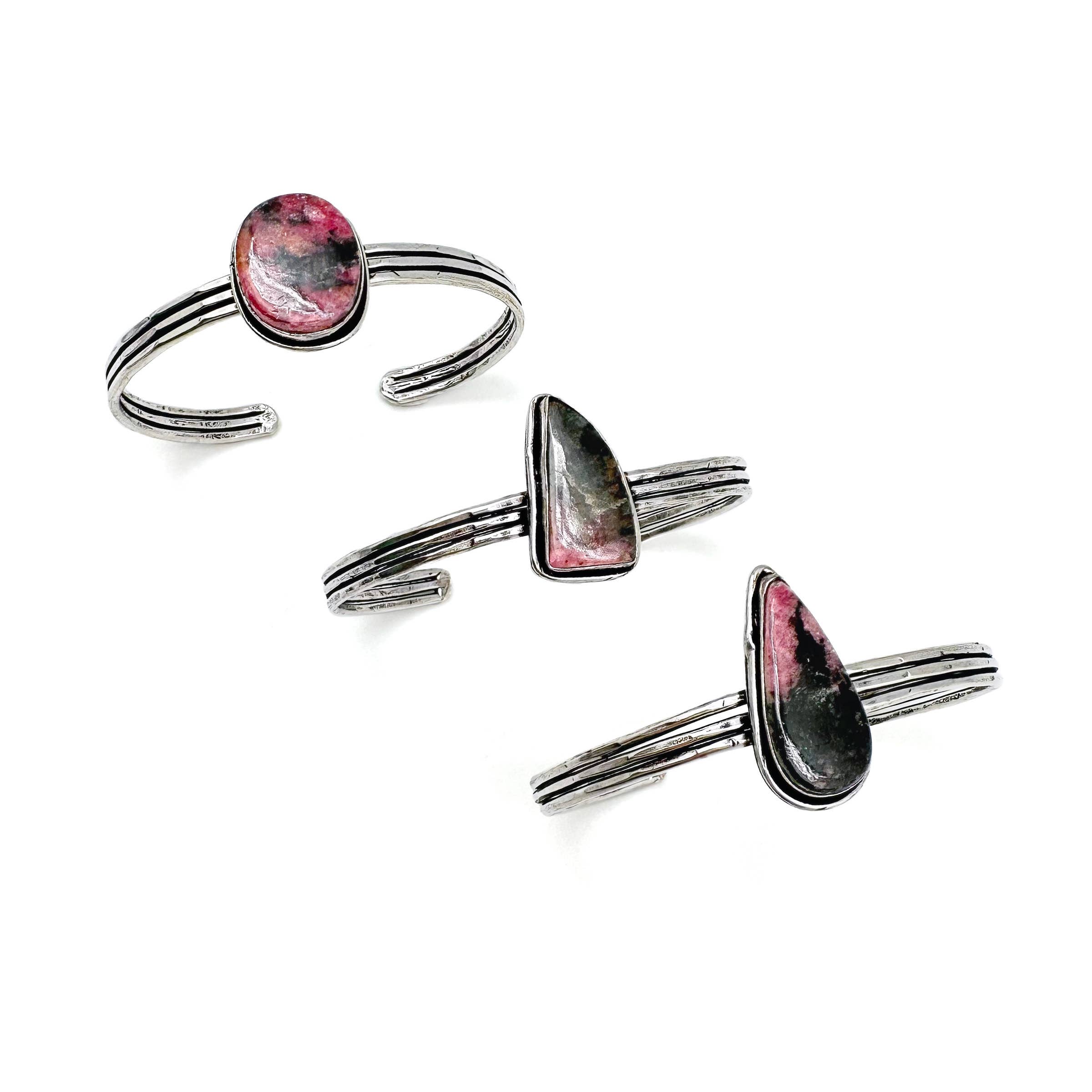 Handcrafted Kashi Semiprecious Stone Cuff - Rhodonite