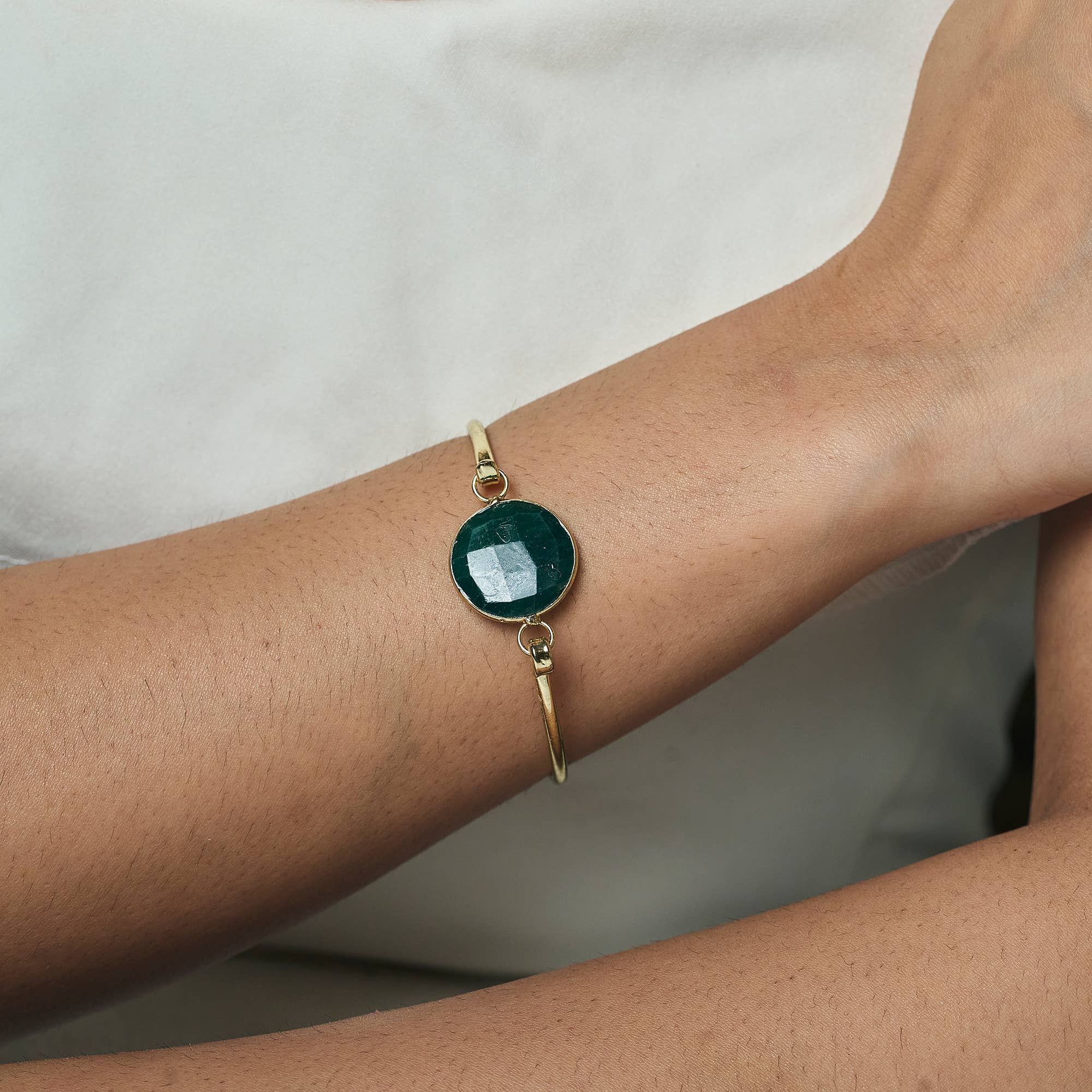 Gold Plated Bracelet with Semi-Precious Stone - Mica Green
