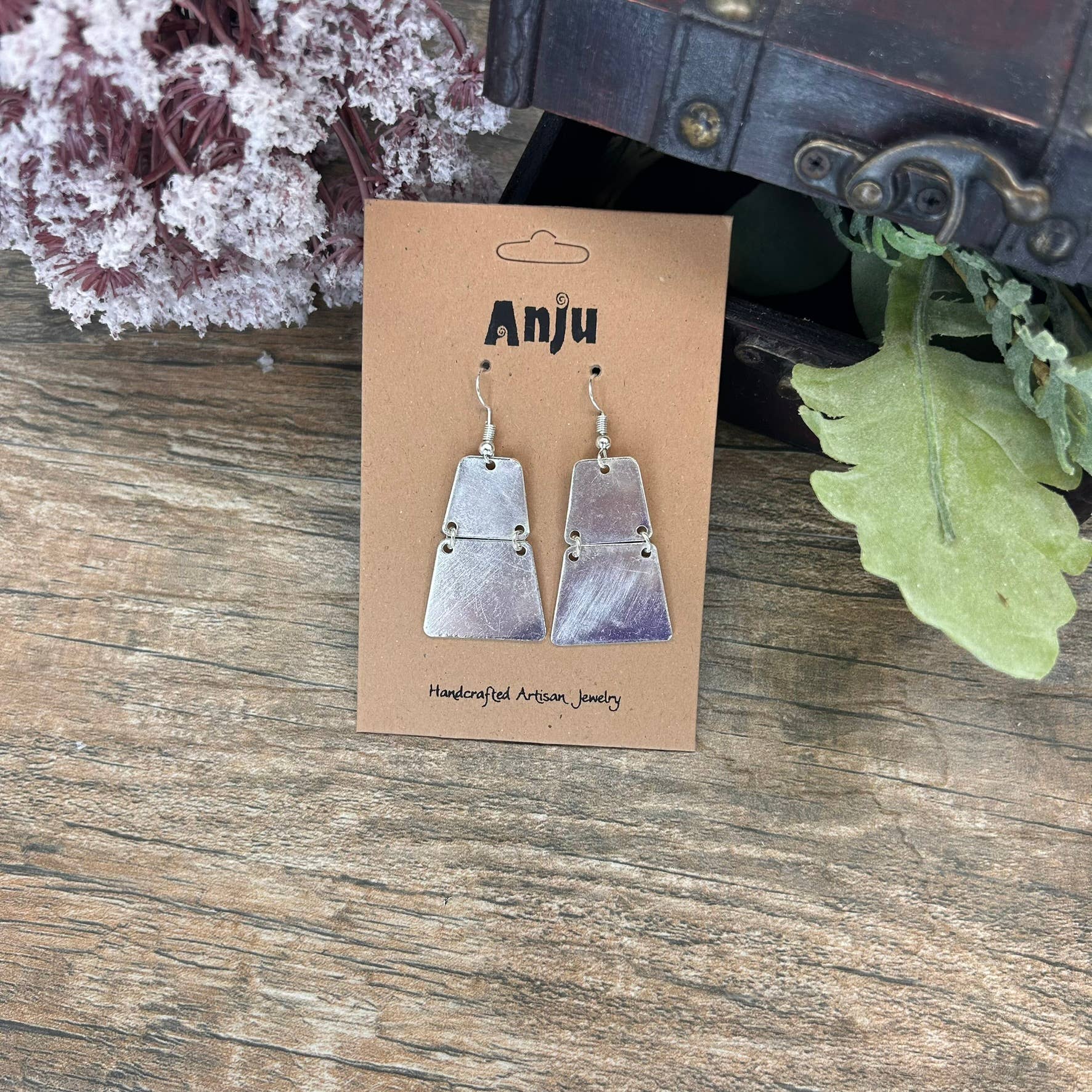 Silver Plated Earrings - Brushed Connected Shapes