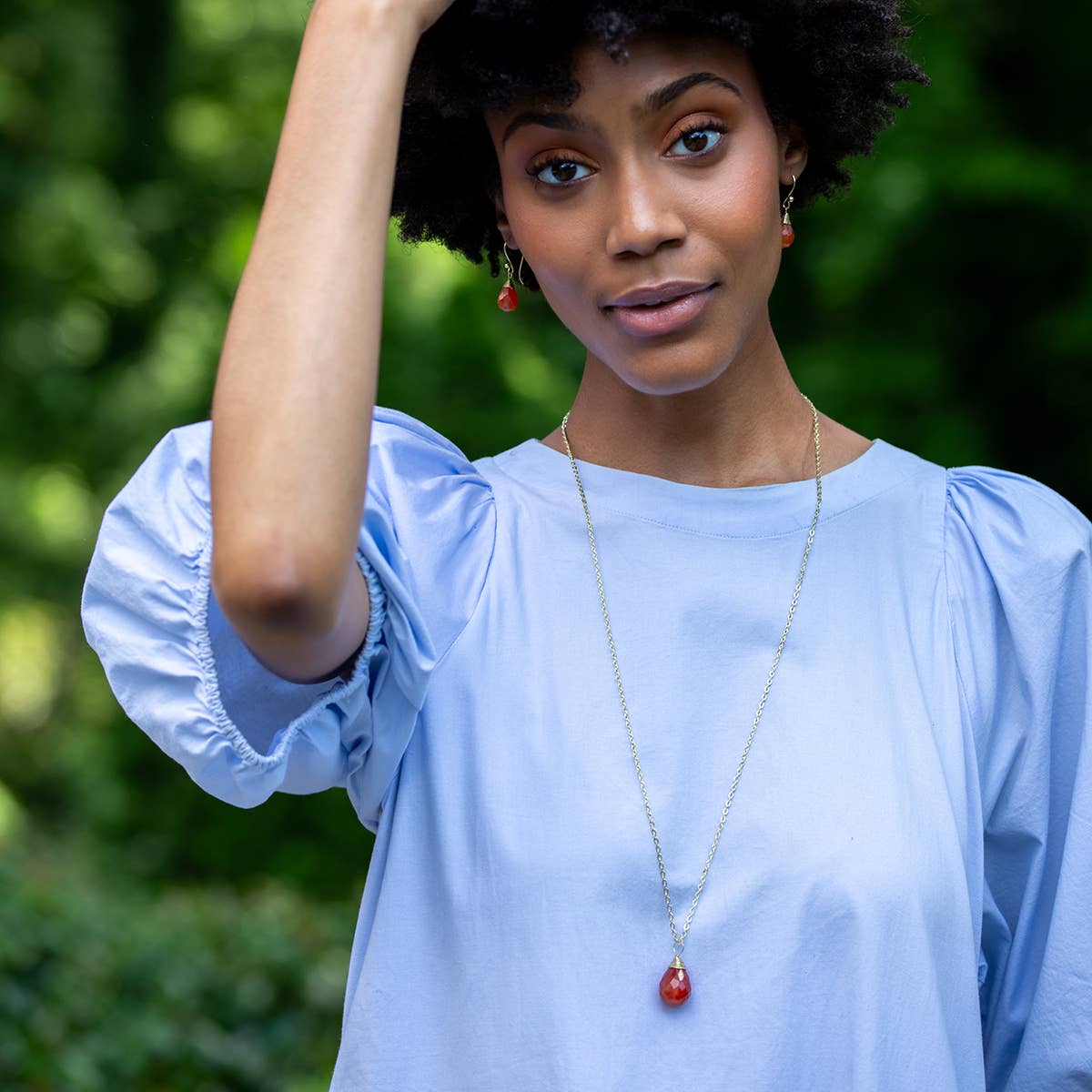Gold-Plated Carnelian Teardrop Necklace