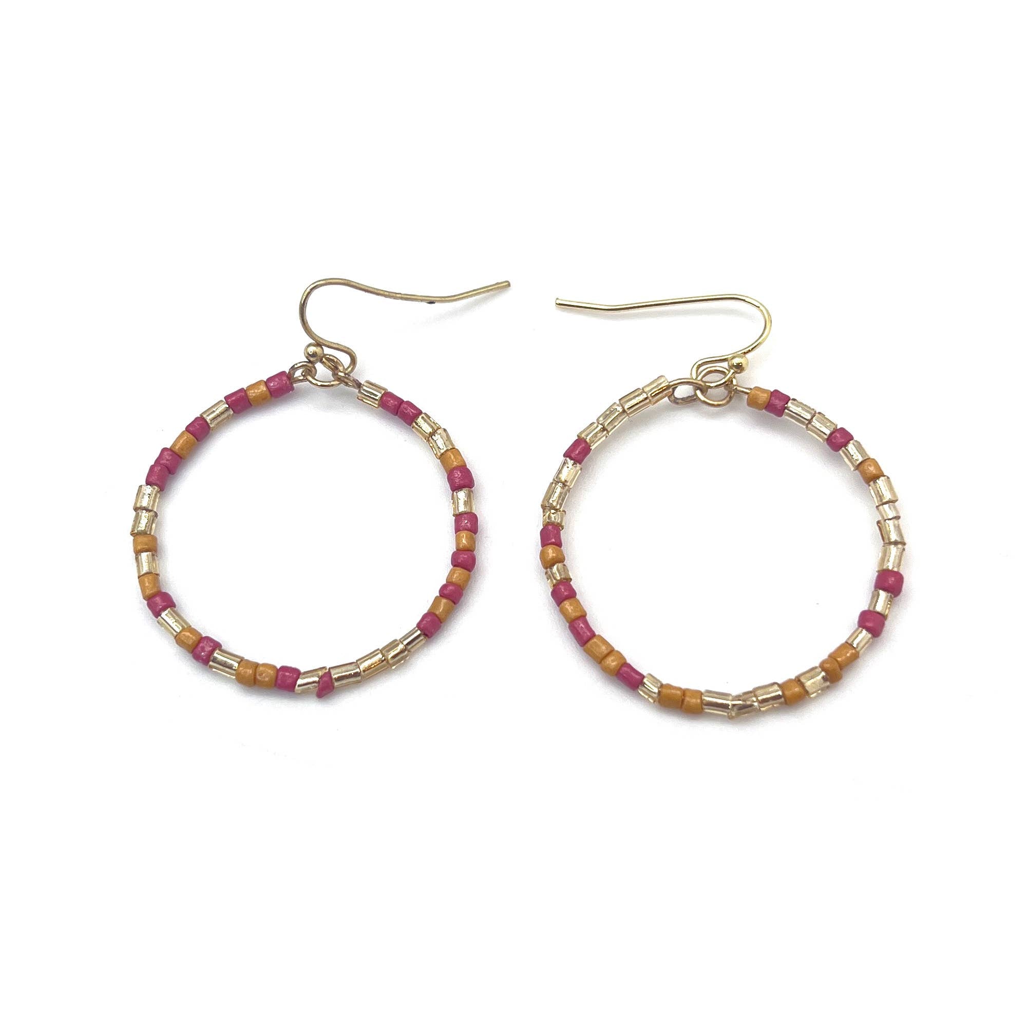 Seed Bead Hoop Earrings - Multiple Color Styles