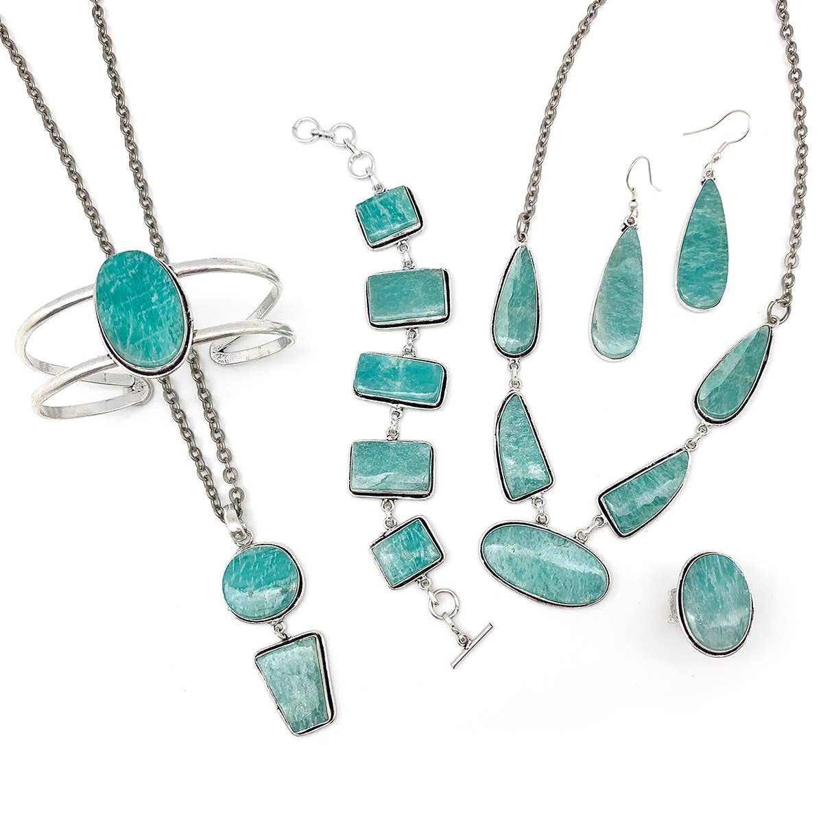 Handcrafted Kashi Semiprecious Stone Bib Necklace -Amazonite