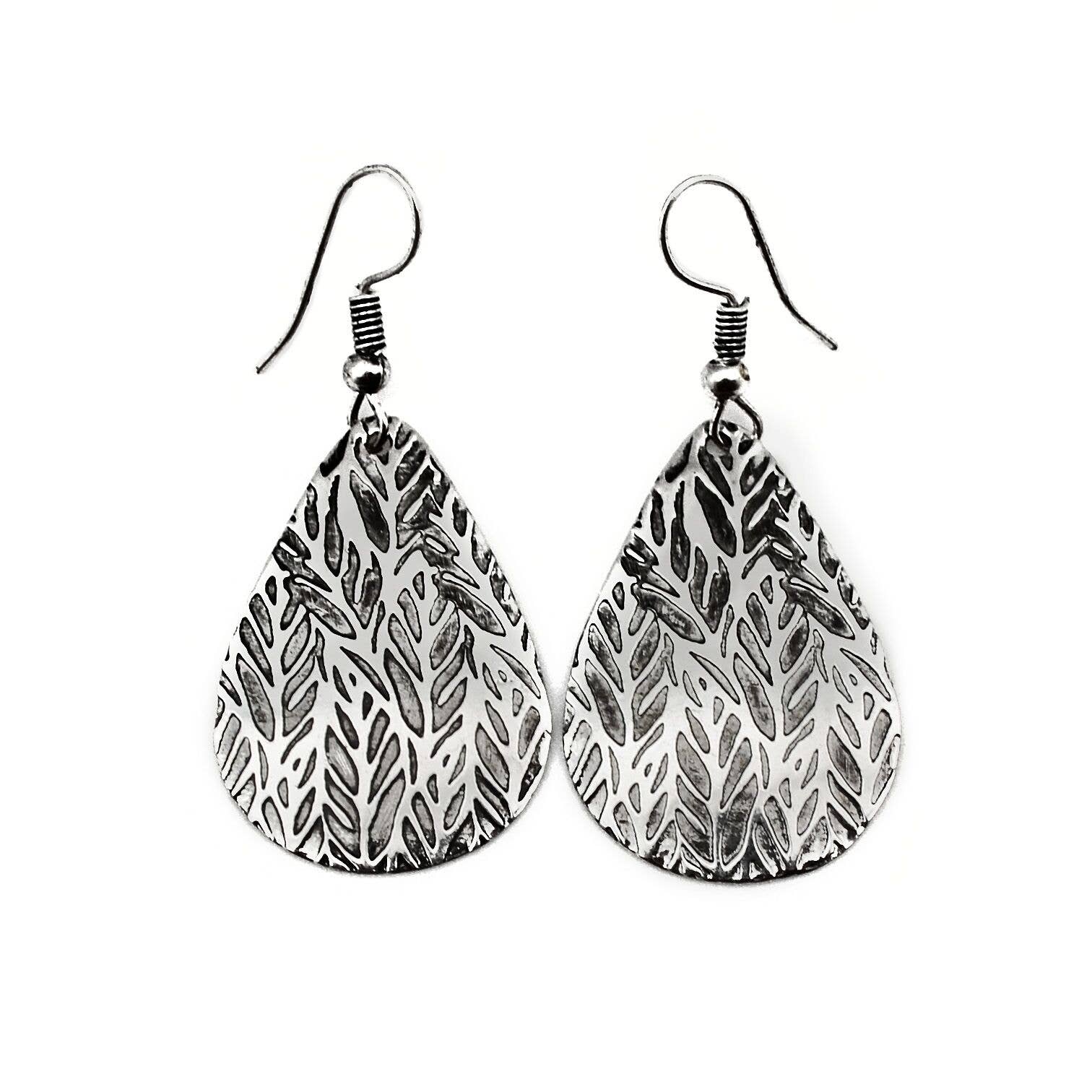 Herringbone Silver Engraved Earrings