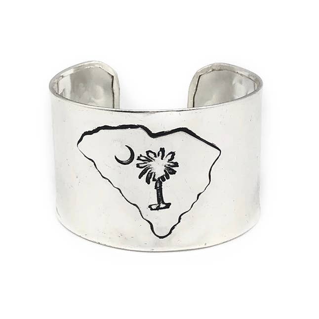 Silver Adjustable Cuff Bracelet - South Carolina Palmetto