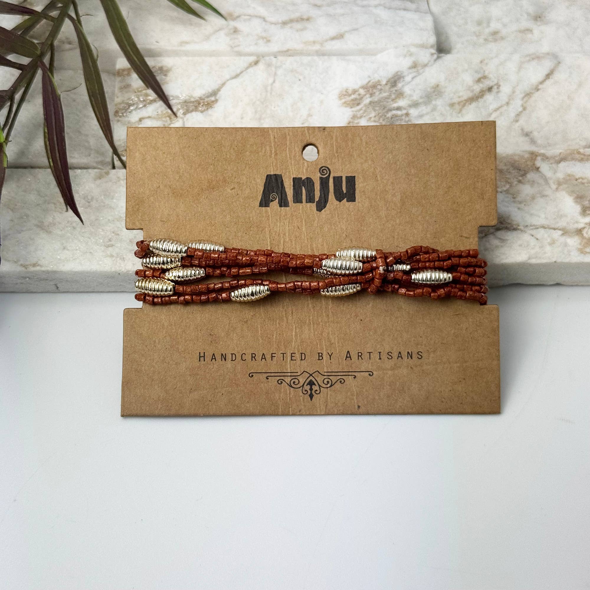 Seed Bead Stretch Bracelet - Brown