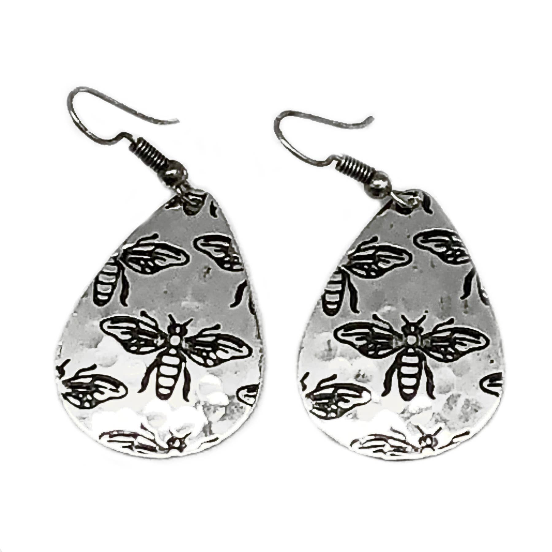 Bees Silver Engraved Earrings