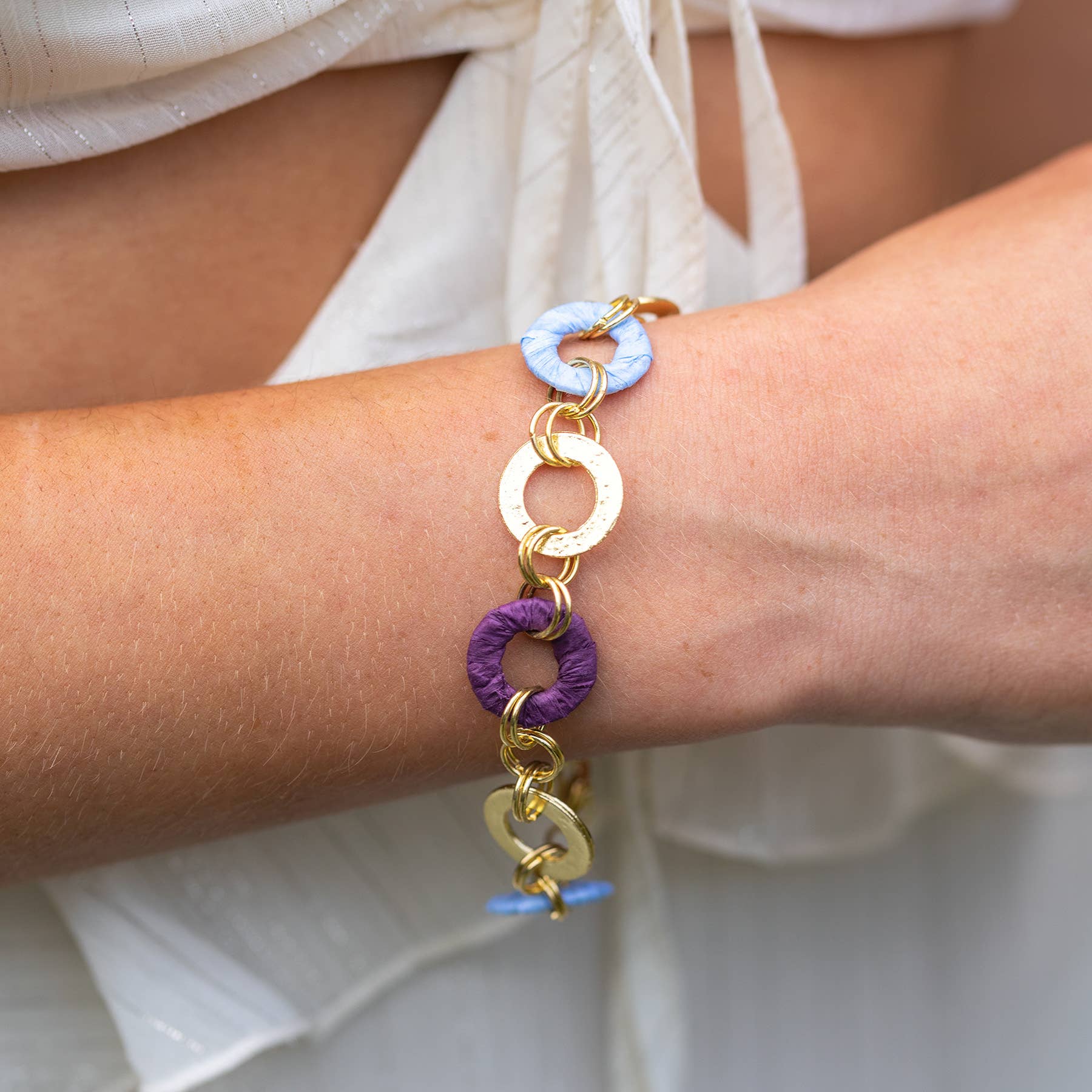Sachi Raffia Rings Bracelet - Purple and Blue Small Rings