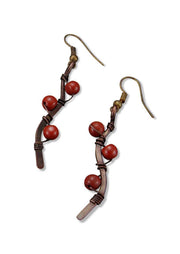 Banjara Copper Vine Earrings with Red Coral