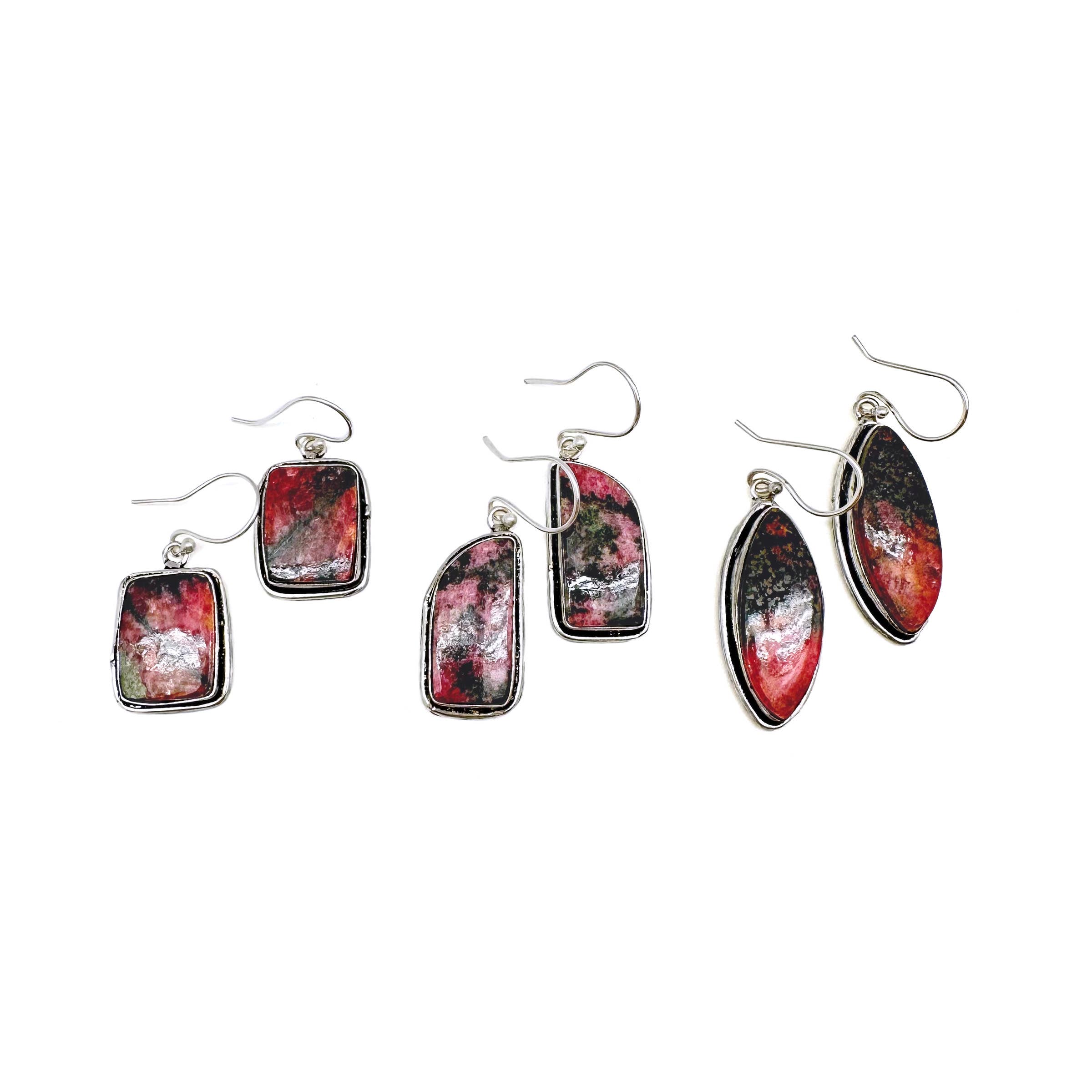 Handcrafted Kashi Semiprecious Stone Earrings - Rhodonite