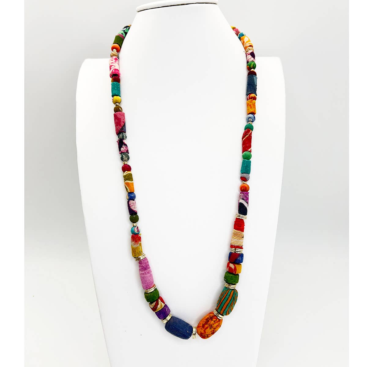 Aasha Oval Beaded Kantha Handcrafted Necklace