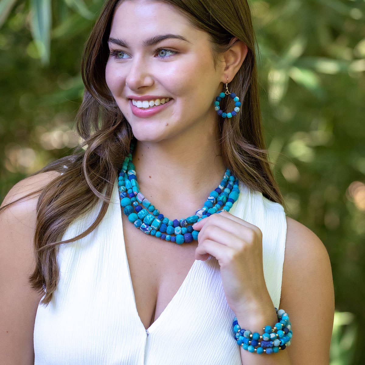 Aasha Trinity Aqua Kantha Beaded Layered Necklace