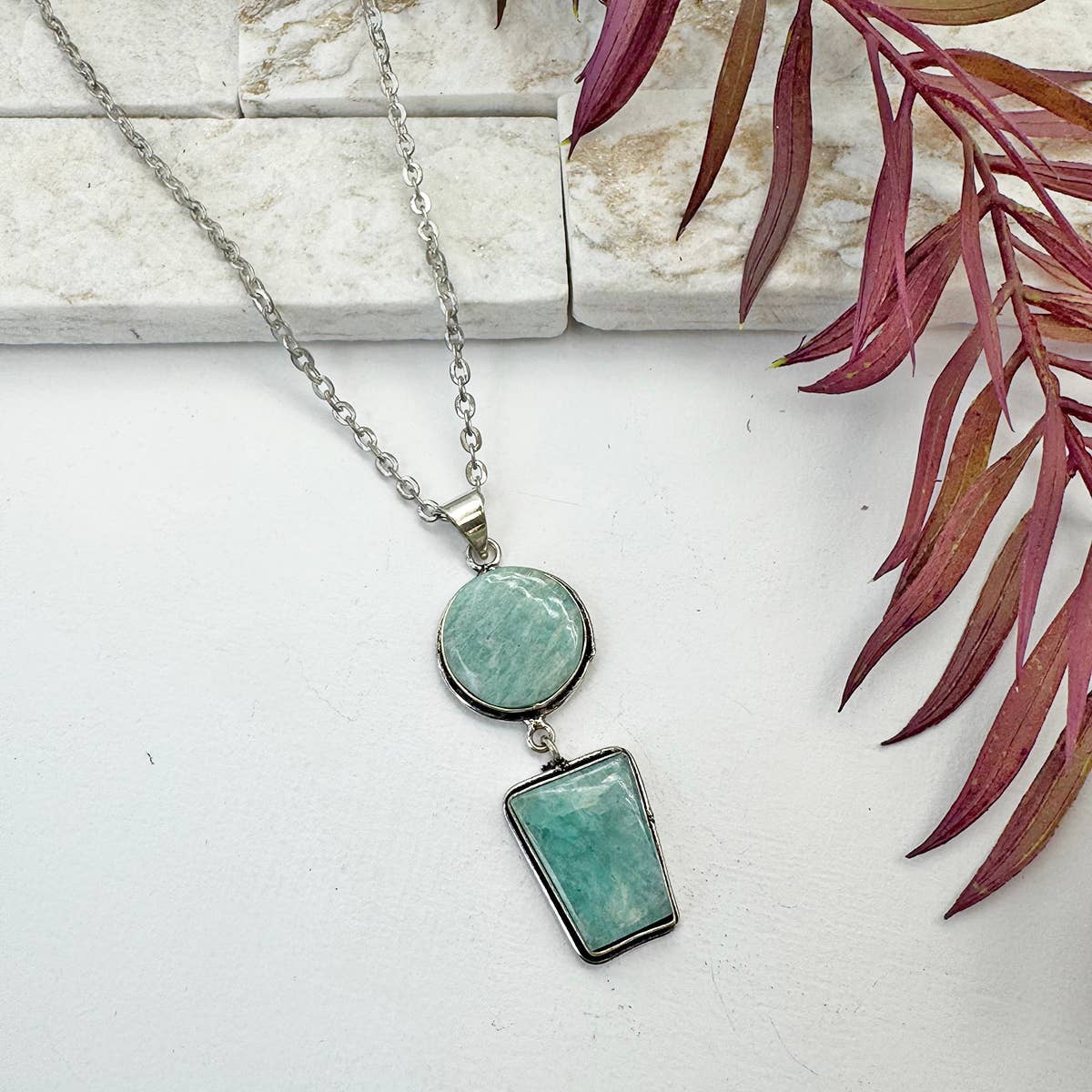 Handcrafted Semiprecious Stone Pendant Necklace - Amazonite