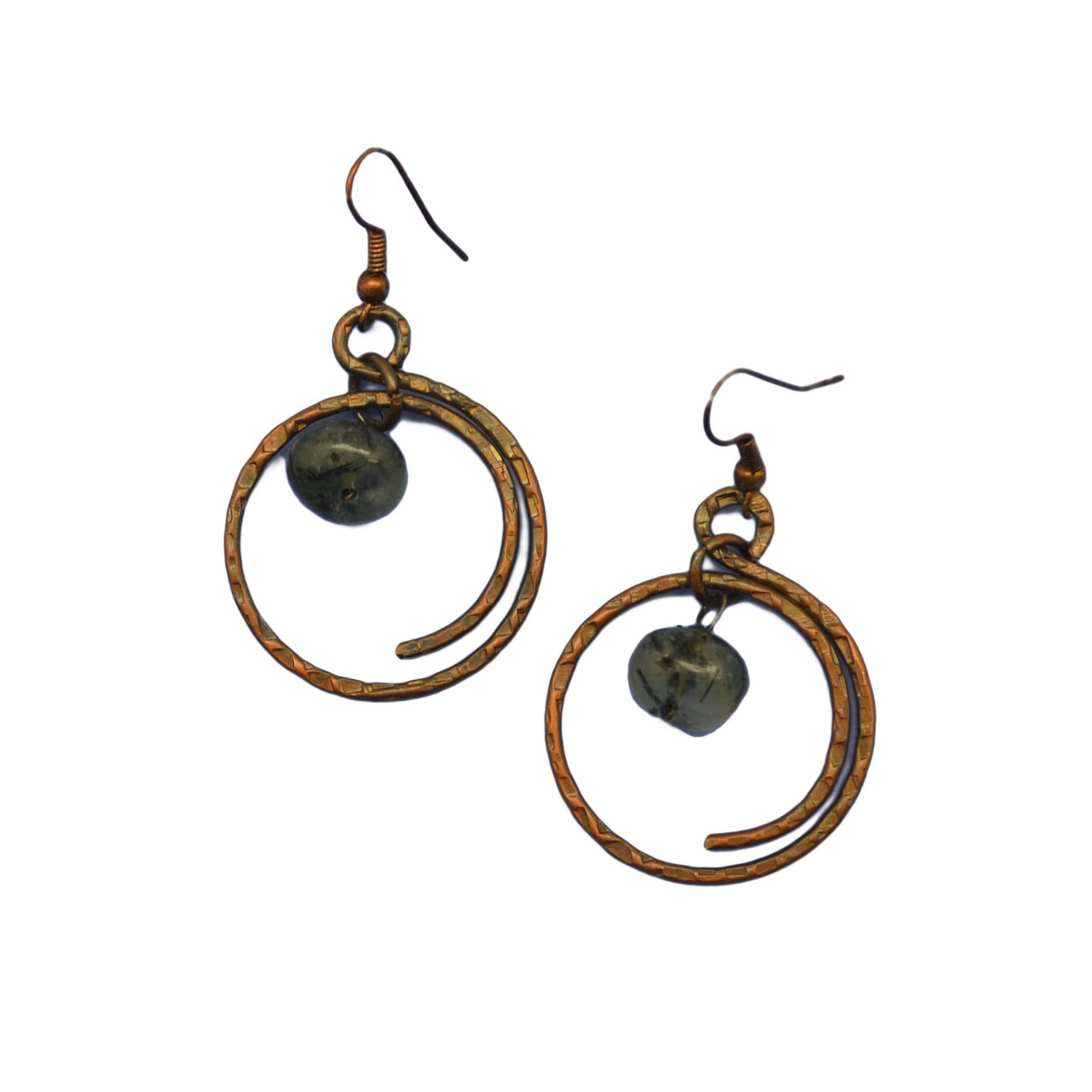 Banjara Hammered Spiral Prehnite Earrings