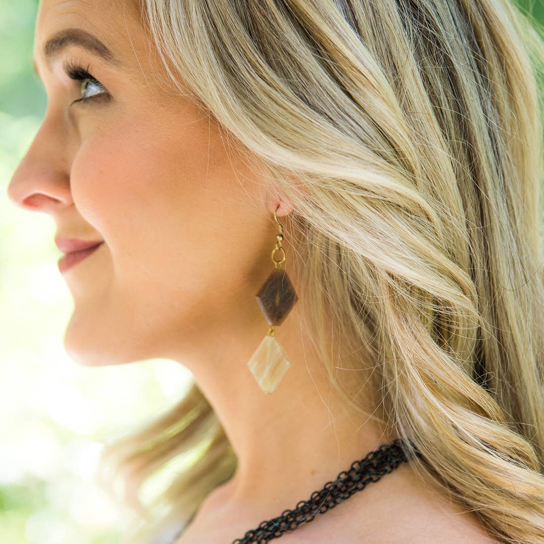 Omala Natural Beige Collection Earrings - Two Diamonds