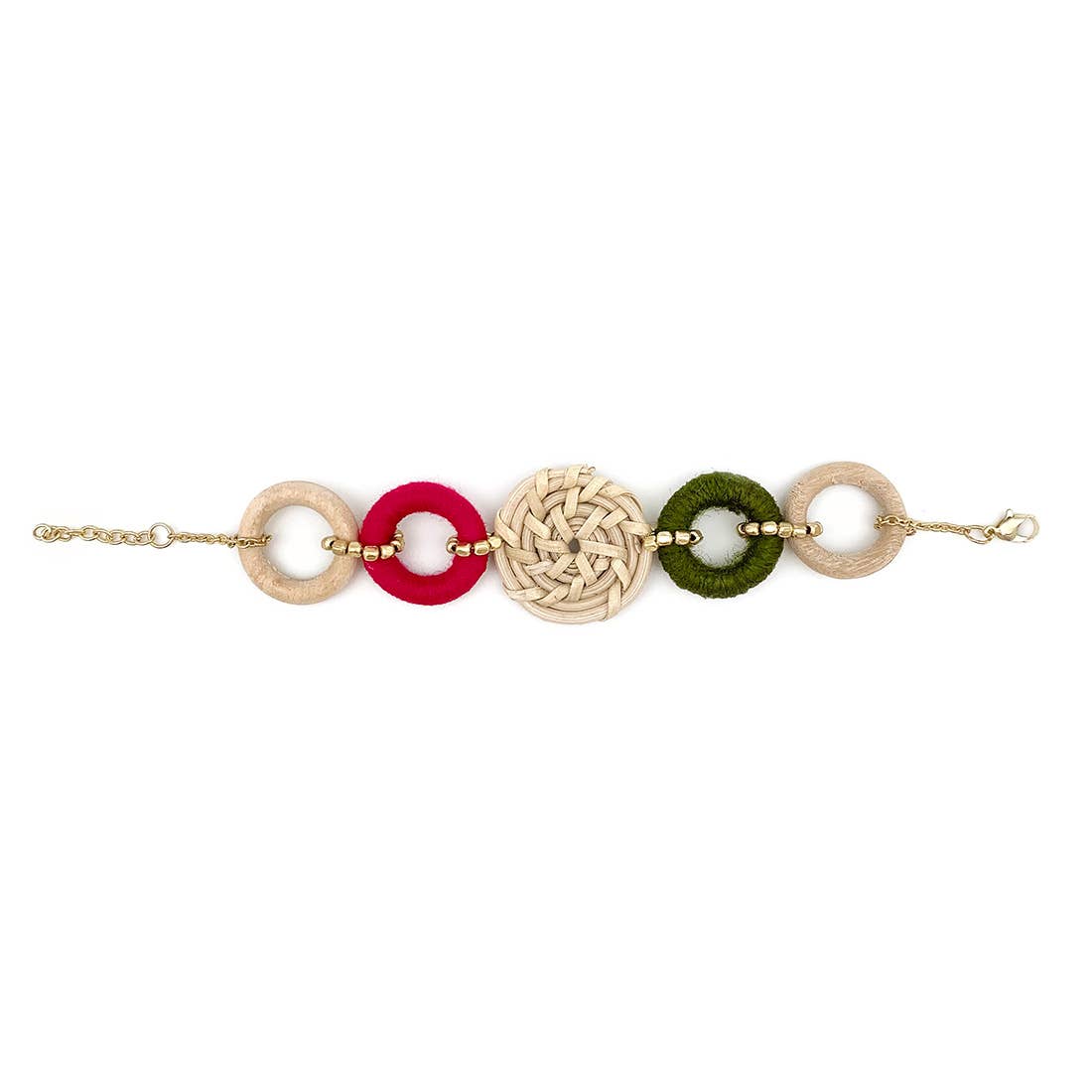 Sachi Bold Whimsy Collection Bracelet - Pink, Green, Rattan