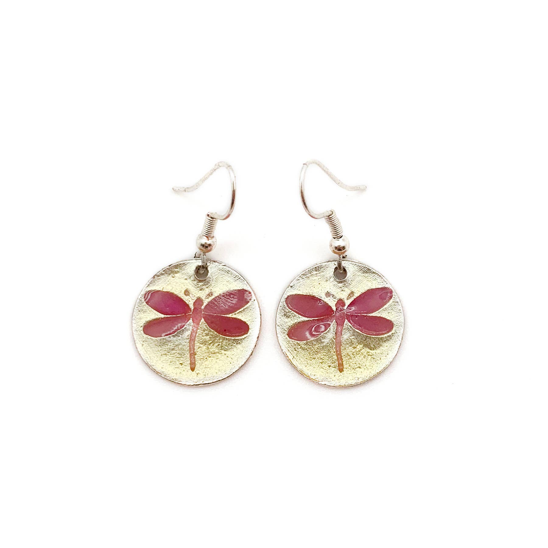 Pewter Earrings w Color Enamel - Dragonfly in Squash/Lilac
