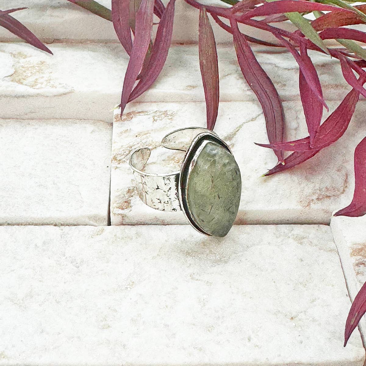 Handcrafted Kashi Semiprecious Stone Ring - Prehnite