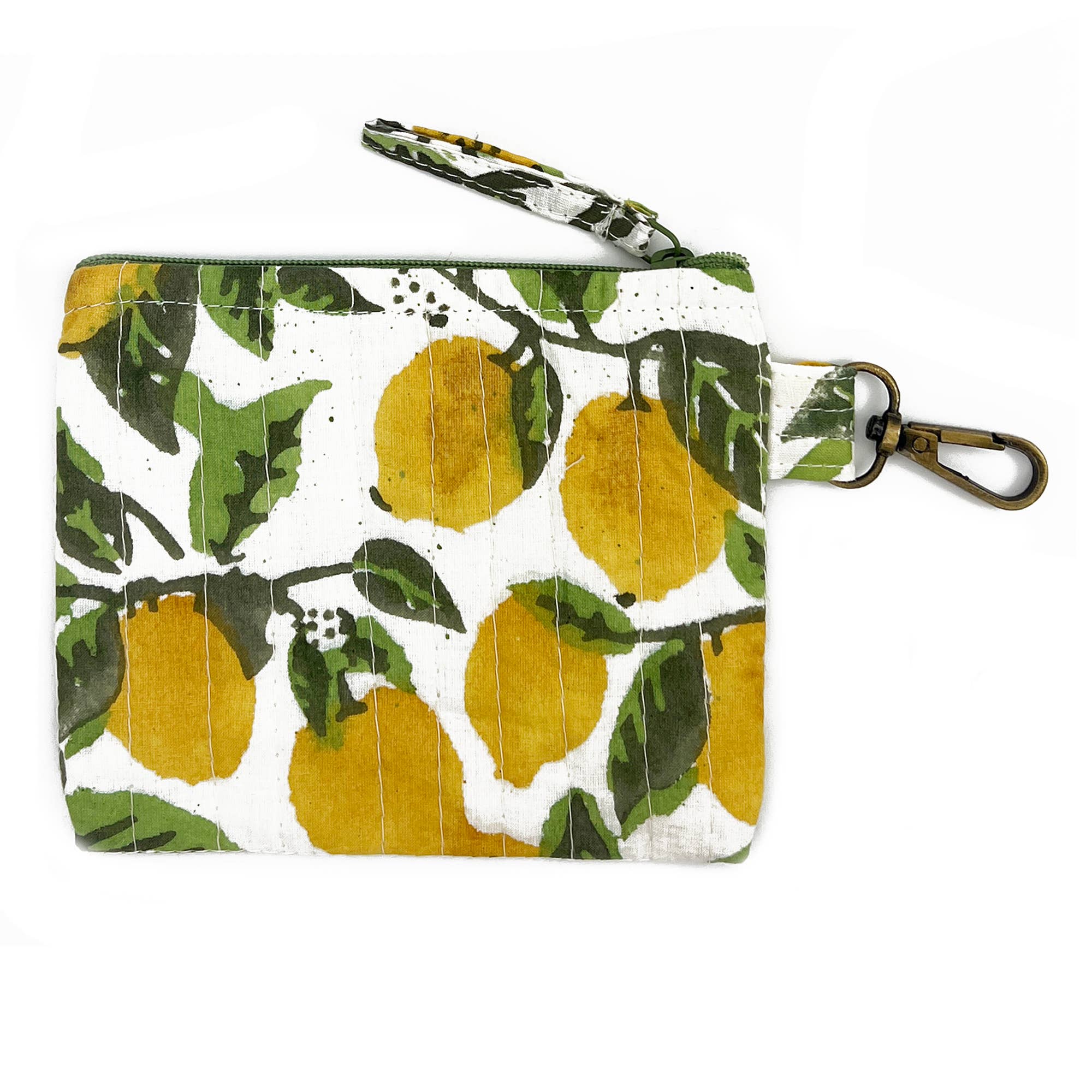 Quilted Block-Printed Travel Pouch - Lemon Groves