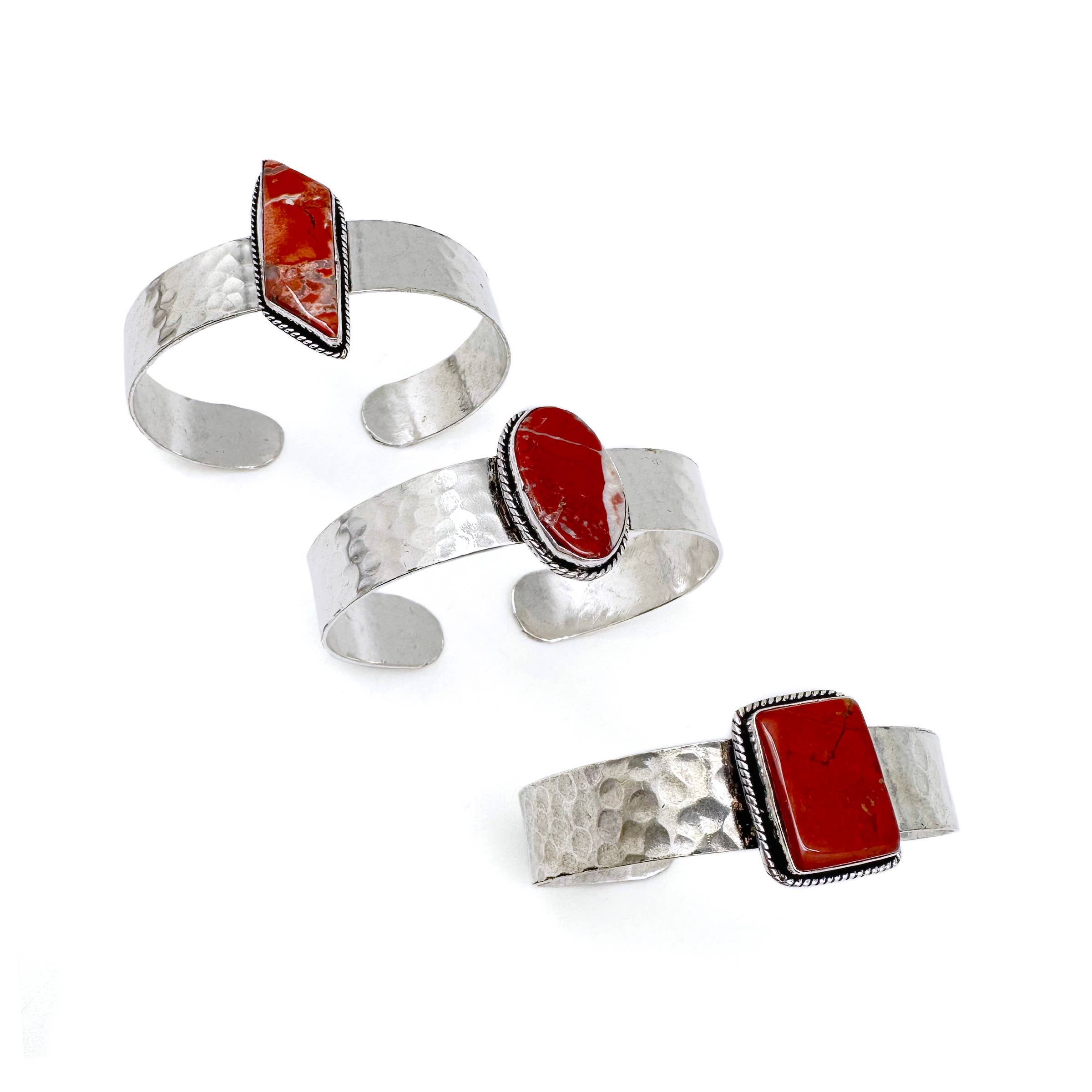 Handcrafted Kashi Semiprecious Stone Cuff - Red Jasper