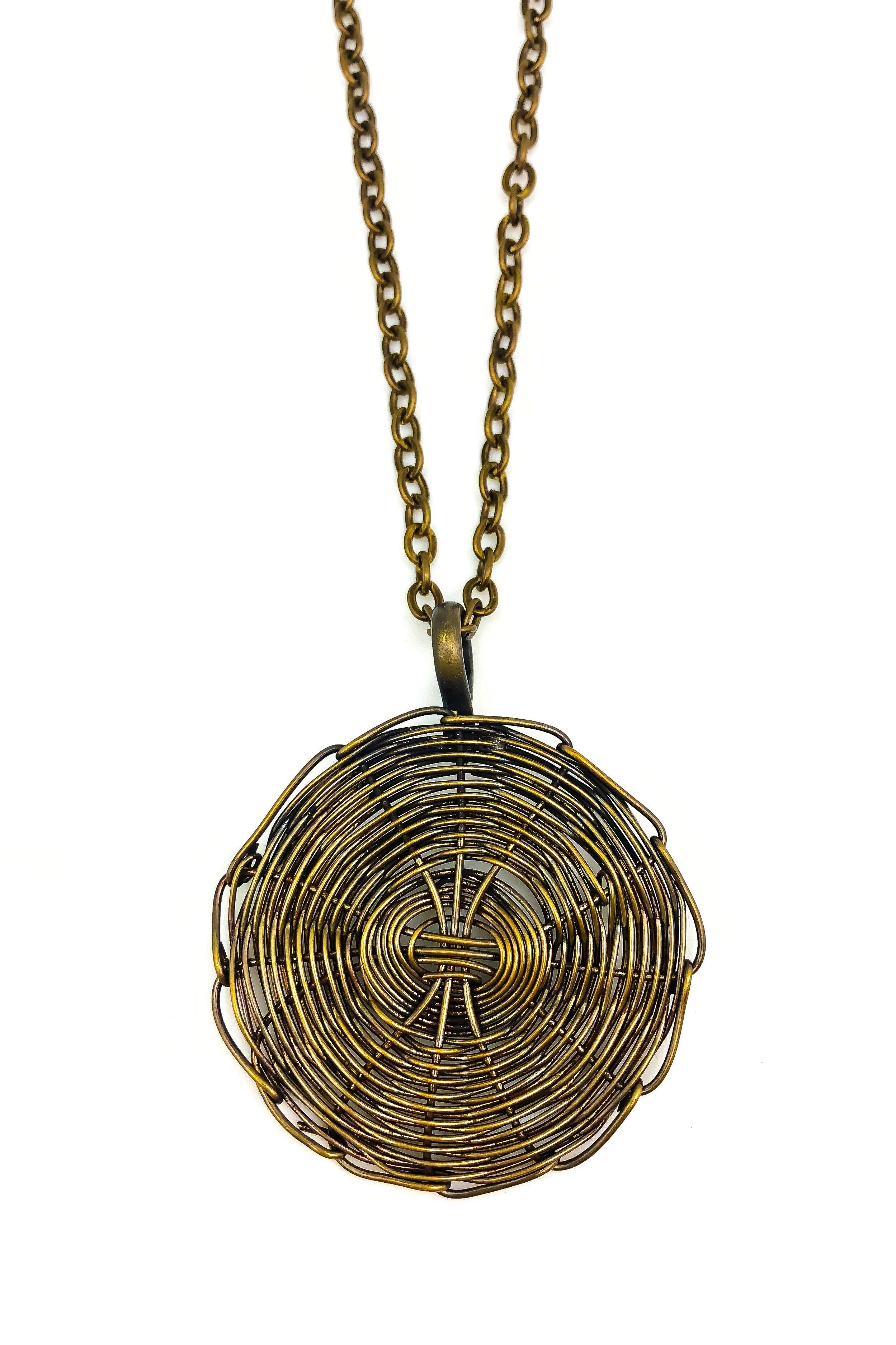 Basketweave Woven Circle Pendant Necklace