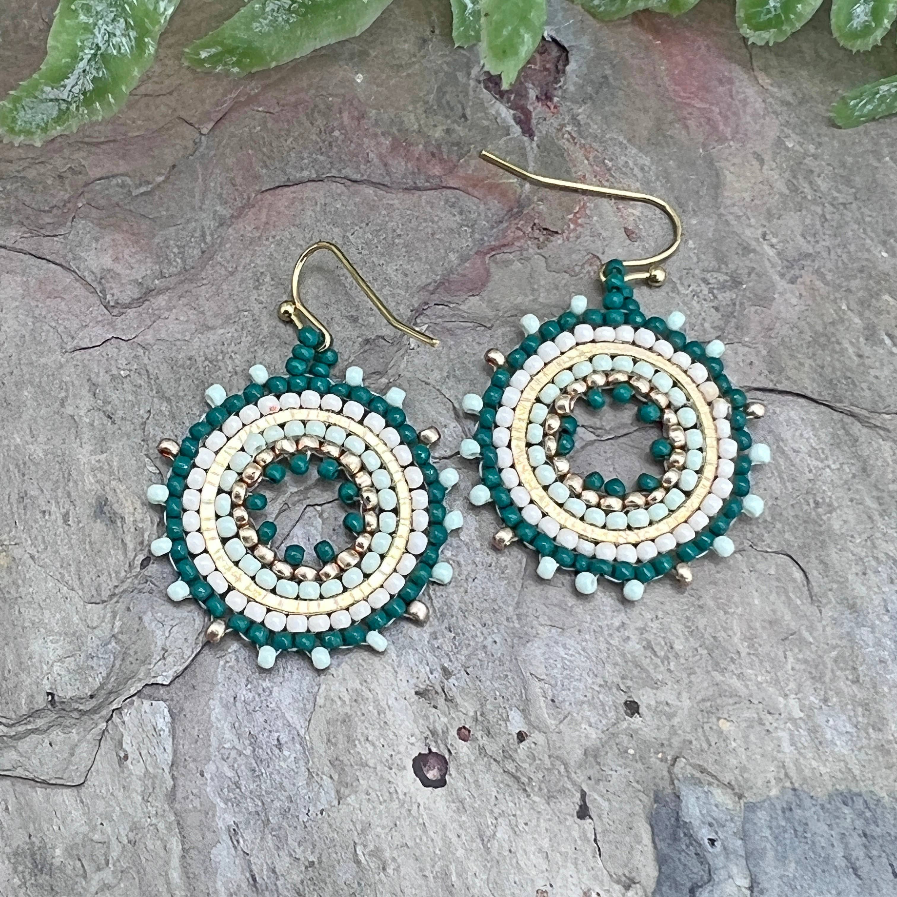 Seed Bead Mandala Hoop Earrings- Multiple Color Styles
