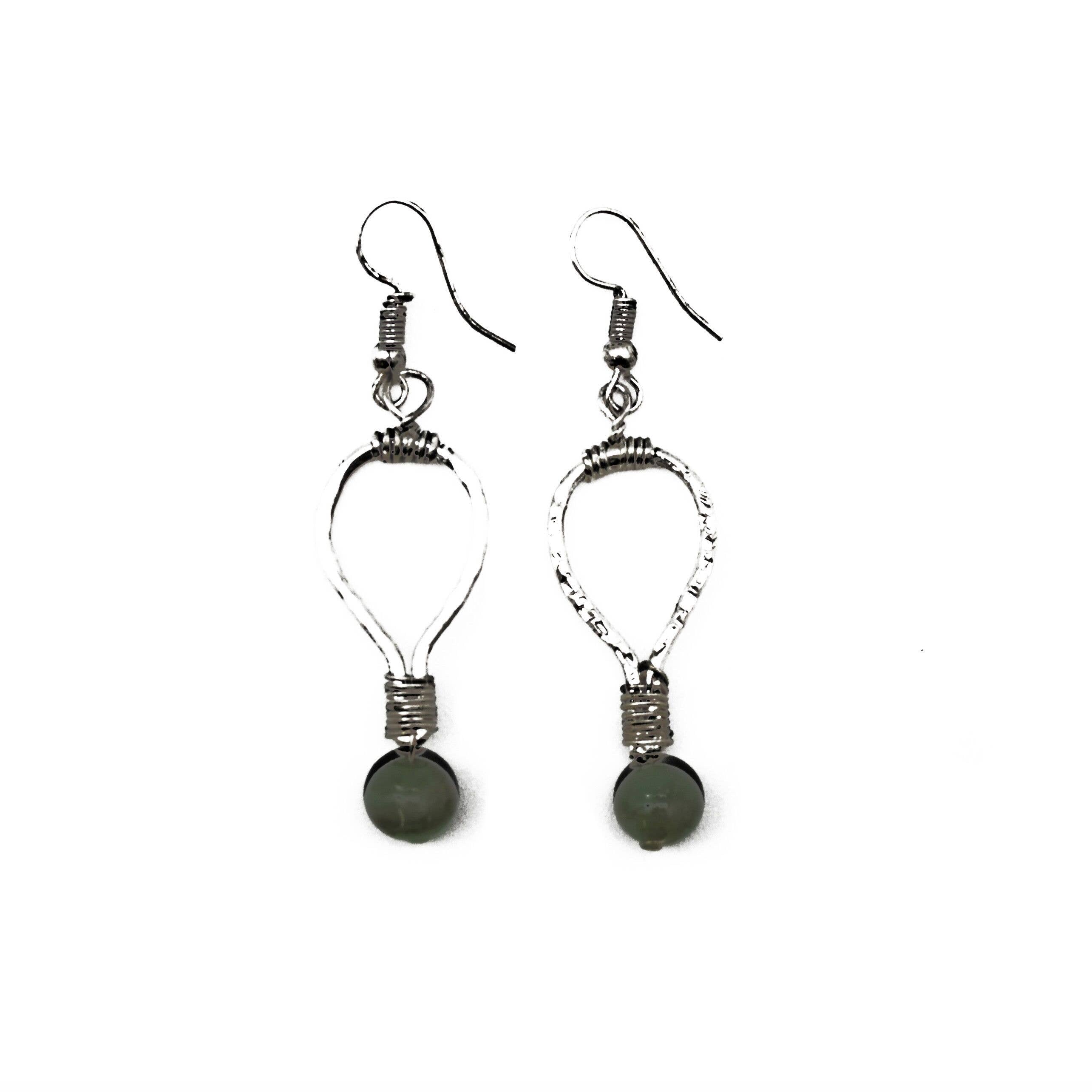 Handcrafted Antique Silver Loop with Aventurine Earrings