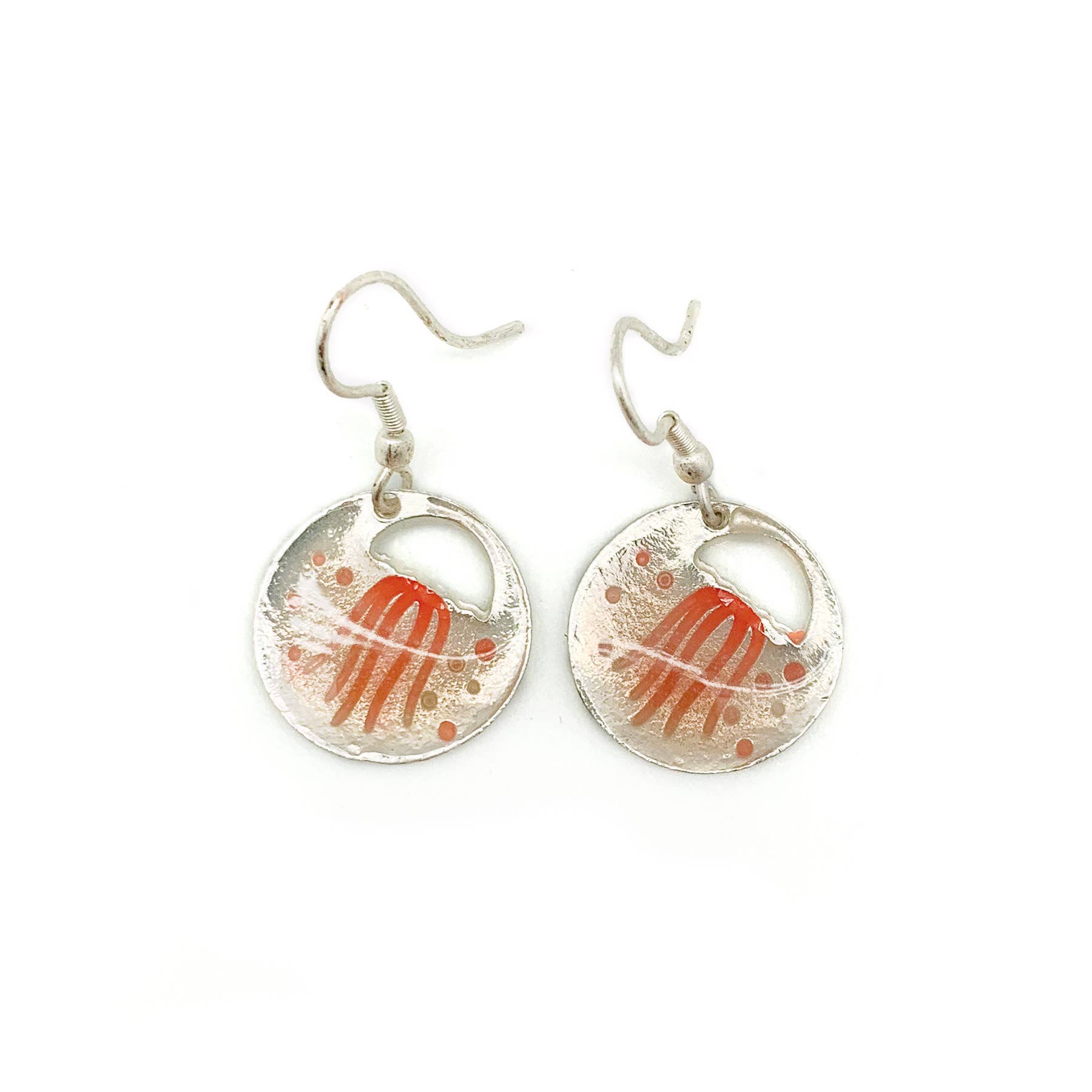 Pewter Earrings with Color Enamel - Jellyfish in Coral/Pearl
