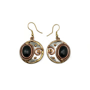 Mixed Metal and Black Onyx Stone Earrings