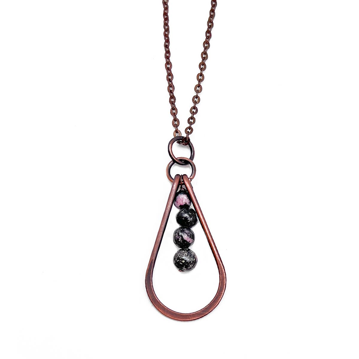 Banjara Necklace - Copper Teardrop and Rhotonite Beads