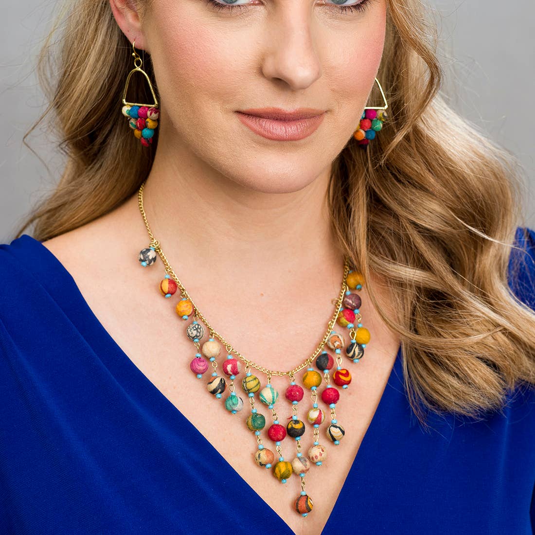 Aasha Kantha Handcrafted Dangling Beads Bib Necklace