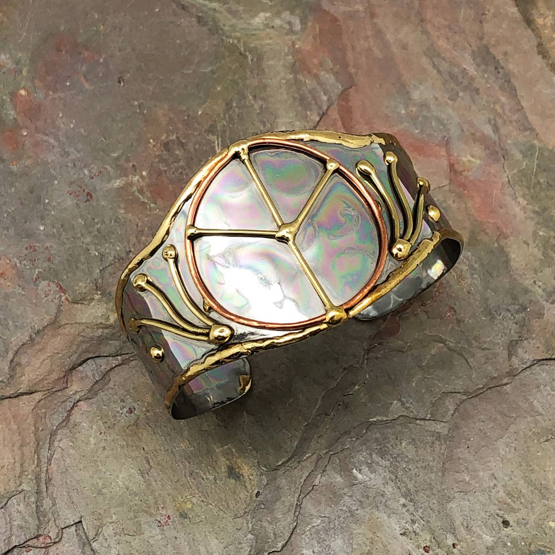 Mixed Metal Cuff Bracelet - Peace Sign – Anju Jewelry - Retail