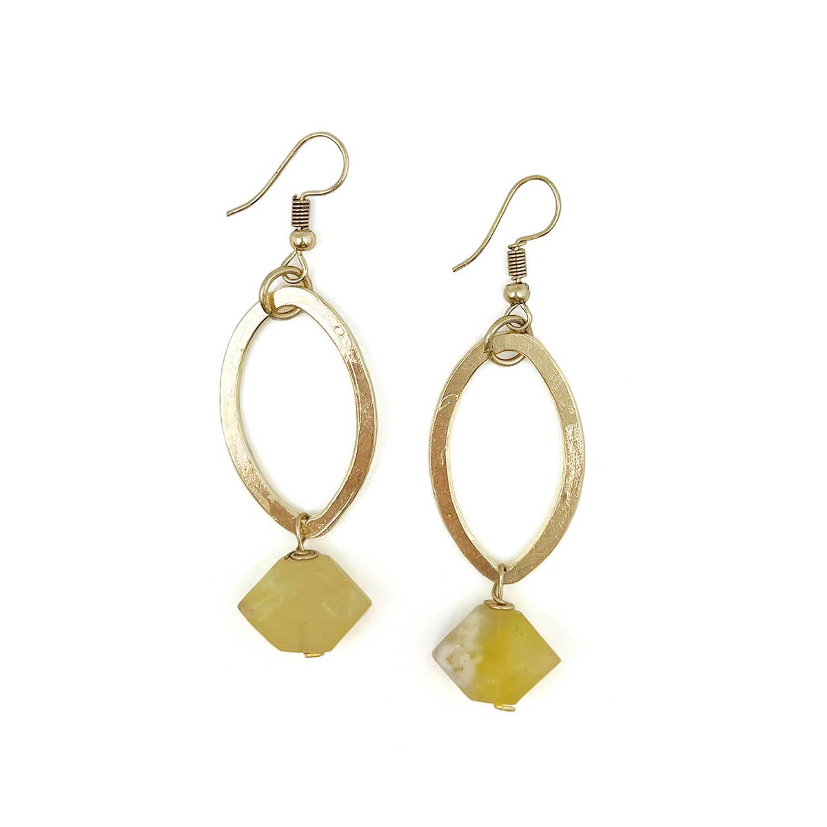 Gold-Plated Long Earrings With Prehnite Stones
