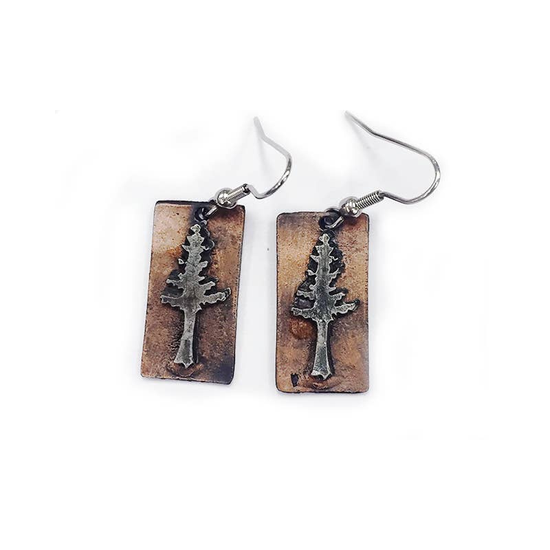 Pewter Earrings - Pine Tree in Antique Silver/Antique Copper